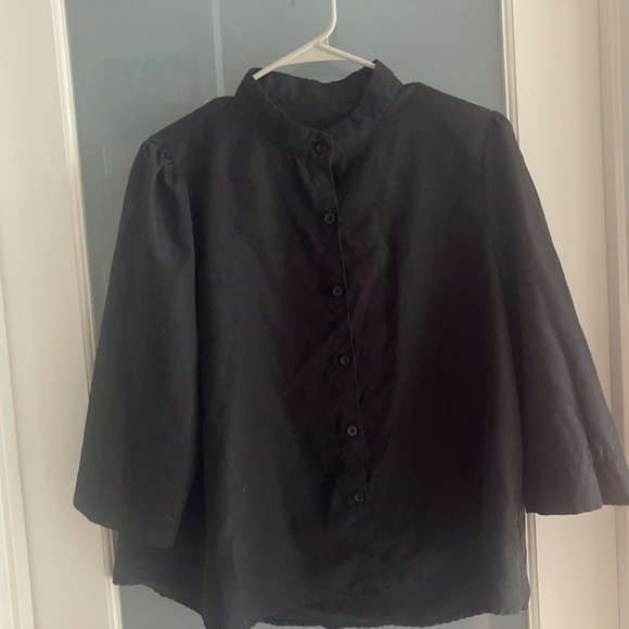 Black Collarless Button Up Shirt/ Blouse - Picture 1 of 4